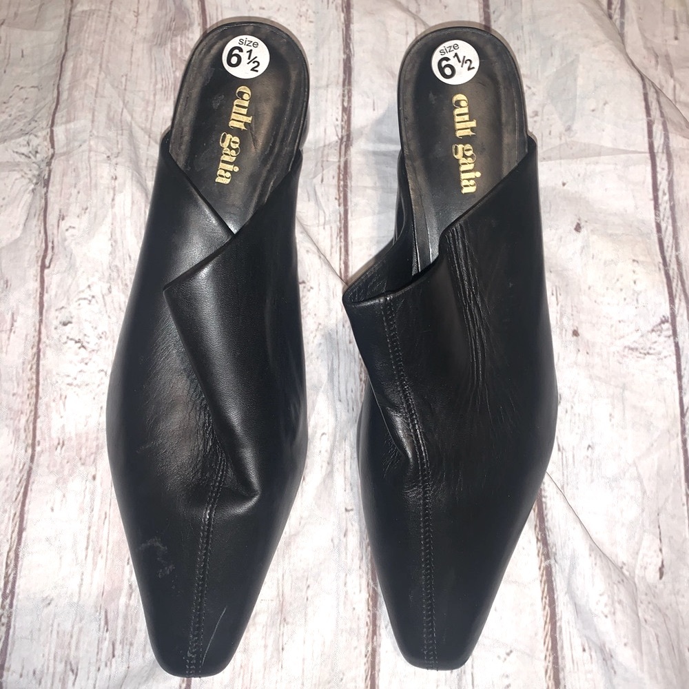 cult gaia Black Leather Slip-On Mules